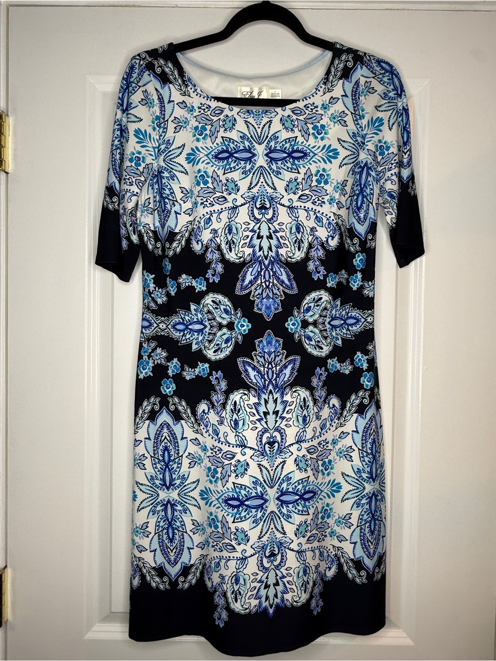 Eliza J. Elegant blue and white paisley shift dress half sleeves | EUC - Picture 4 of 5